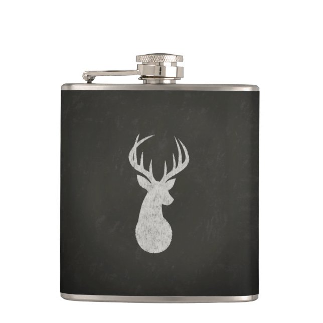 Deer With Antlers Chalk Drawing Hip Flask (Front)
