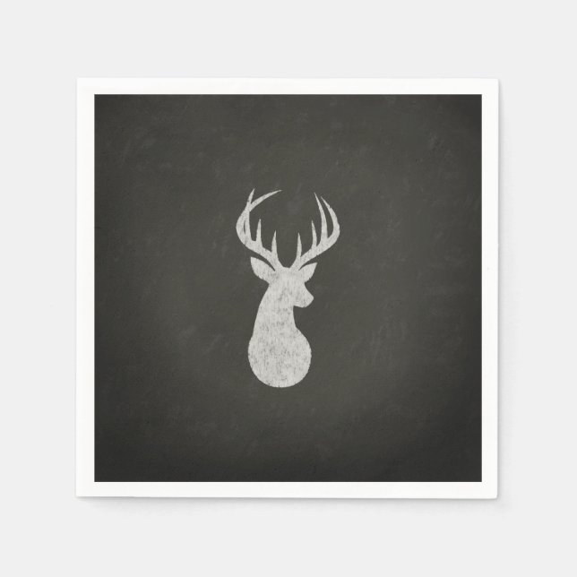 Deer With Antlers Chalk Drawing Napkin (Front)