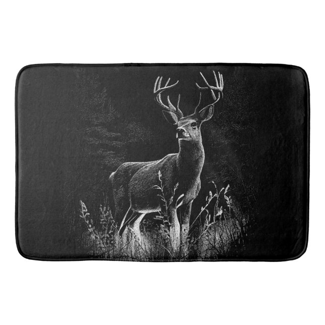 Deer with antlers framed by field and tree     bath mat (Front)