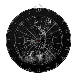 Deer with antlers framed by field and tree      dartboard
