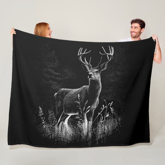 Deer with antlers framed by field and tree   fleece blanket (In Situ)