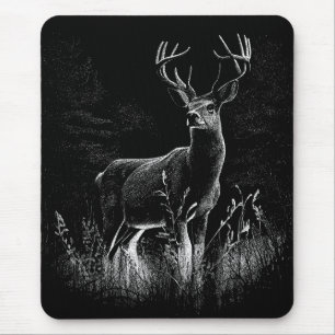 Deer with antlers framed by field and tree mouse pad