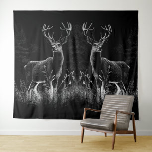Deer with antlers framed by field and tree      tapestry