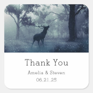 Deer with Antlers in a Forest - Wedding Thank You Square Sticker