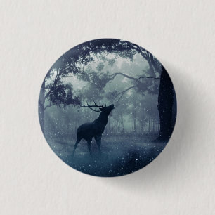 Deer with Antlers in a Shadowy Forest 3 Cm Round Badge