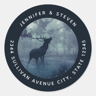 Deer with Antlers in a Shadowy Forest - Address Classic Round Sticker