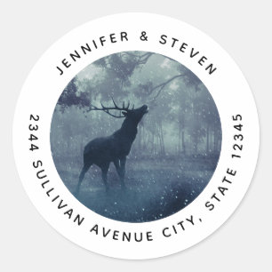 Deer with Antlers in a Shadowy Forest - Address Classic Round Sticker