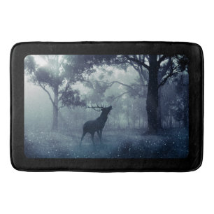Deer with Antlers in a Shadowy Forest Bath Mat
