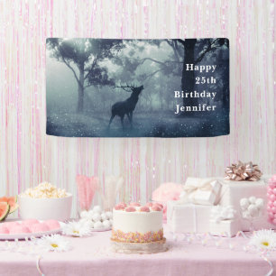 Deer with Antlers in a Shadowy Forest Birthday Banner