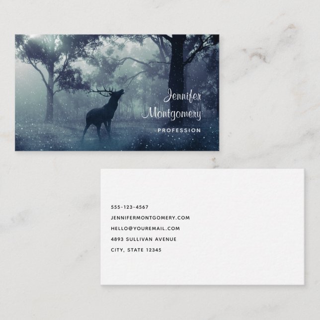 Deer with Antlers in a Shadowy Forest Business Card (Front/Back)