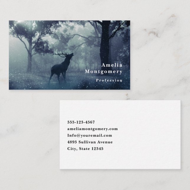 Deer with Antlers in a Shadowy Forest Business Card (Front/Back)