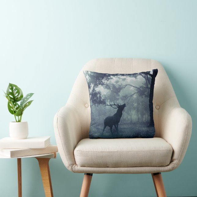 Deer with Antlers in a Shadowy Forest Cushion (Chair)