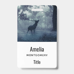Deer with Antlers in a Shadowy Forest ID Badge