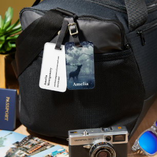Deer with Antlers in a Shadowy Forest Luggage Tag