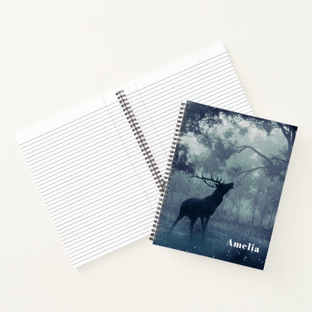 Deer with Antlers in a Shadowy Forest Notebook (Inside)