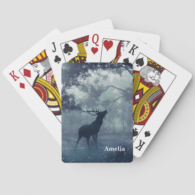 Deer with Antlers in a Shadowy Forest Playing Cards (Back)