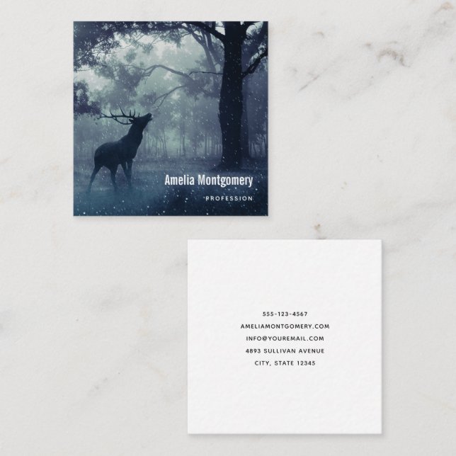 Deer with Antlers in a Shadowy Forest Square Business Card (Front/Back)