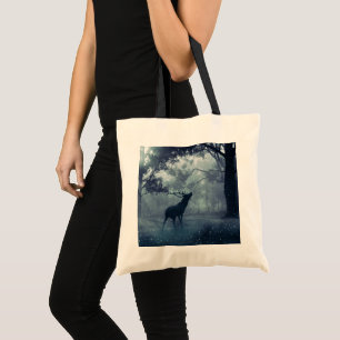 Deer with Antlers in a Shadowy Forest Tote Bag