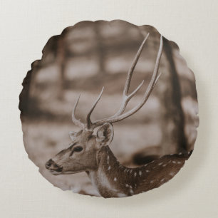 DEER WITH ANTLERS ROUND CUSHION