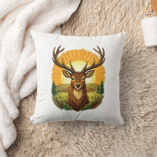 Deer with Antlers Sunset Forest Hunter Gift Cushion