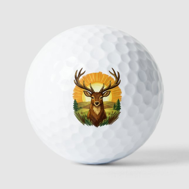 Deer with Antlers Sunset Forest Hunter Gift Golf Balls (Front)