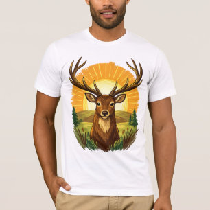 Deer with Antlers Sunset Forest Hunter Gift T-Shirt