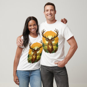Deer with Antlers Sunset Forest Hunter Gift T-Shirt
