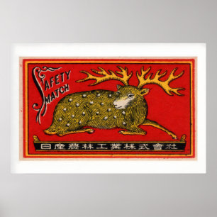 Deer with Antlers Vintage Matchbox Label Print