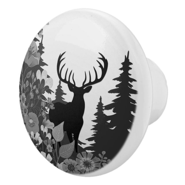 Deer with Big Rack Out of Forest  Ceramic Knob (Right)
