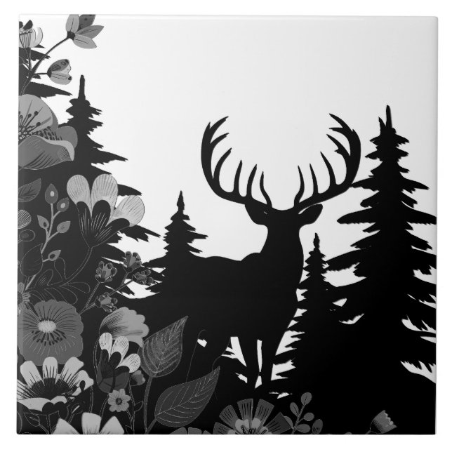 Deer with Big Rack Out of Forest  Ceramic Tile (Front)