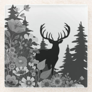 Deer with Big Rack Out of Forest Glass Coaster