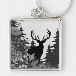 Deer with Big Rack Out of Forest Key Ring