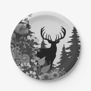 Deer with Big Rack Out of Forest Paper Plate