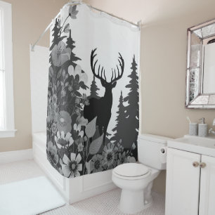 Deer with Big Rack Out of Forest  Shower Curtain