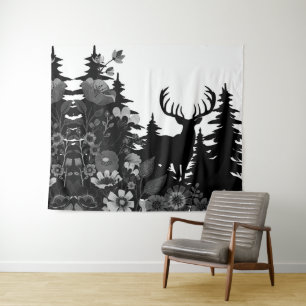 Deer with Big Rack Out of Forest  Tapestry