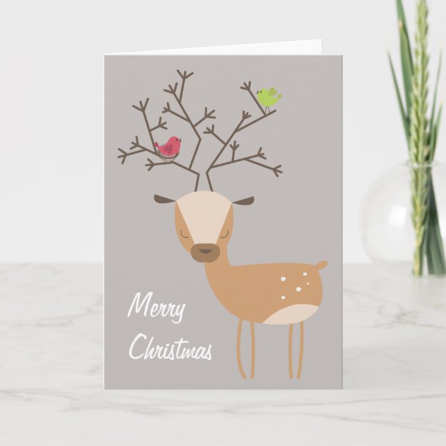 Deer with Birds Holiday Card (Front)