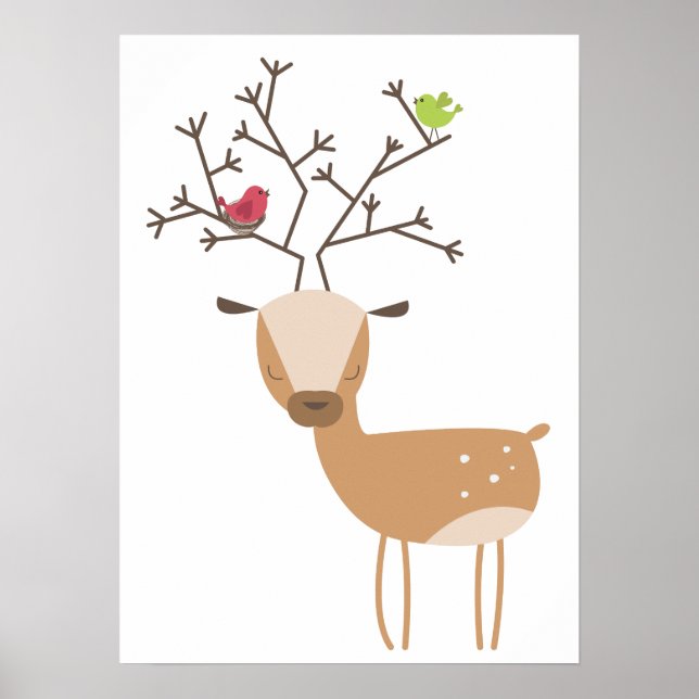 Deer with Birds Poster (Front)