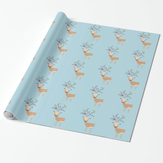Deer with Birds Wrapping Paper (Unrolled)