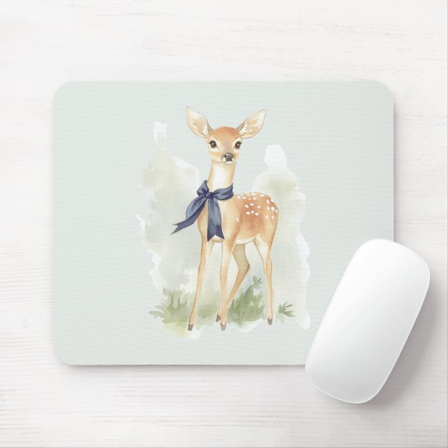 Deer with Blue Bow Mouse Pad (With Mouse)
