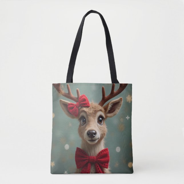 Deer with bow and ornaments tote bag (Front)
