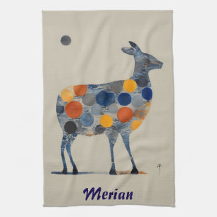Deer With Coloured Circles Tea Towel