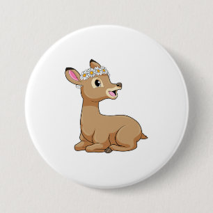 Deer with Daisy Flower 7.5 Cm Round Badge