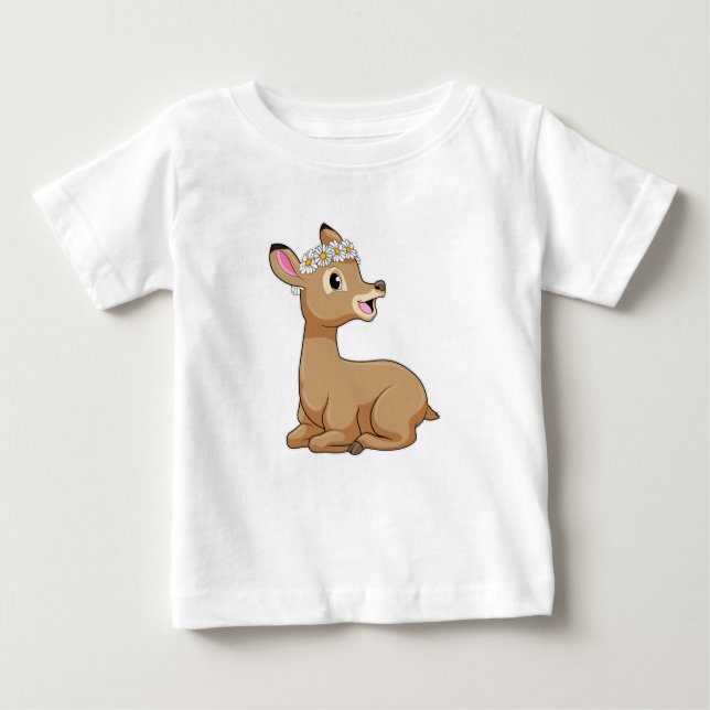 Deer with Daisy Flower Baby T-Shirt (Front)