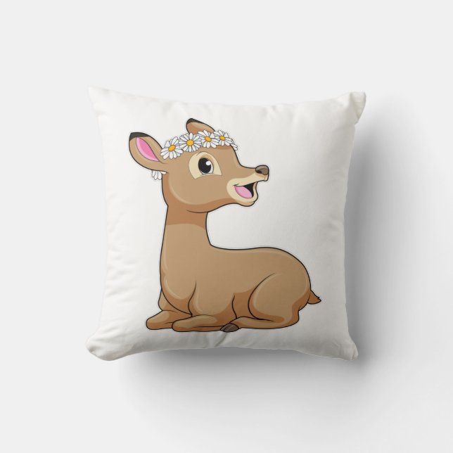 Deer with Daisy Flower Cushion (Front)