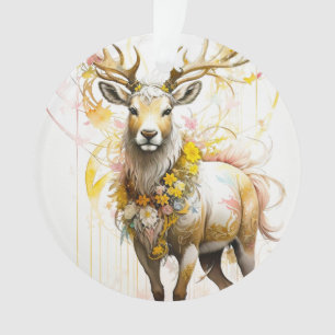 Deer with floral neckless Fantasy style in pink  Ornament