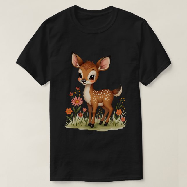 Deer with Flowers T-Shirt (Design Front)