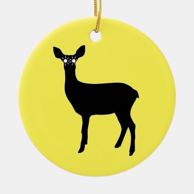 Deer With Headlights Ceramic Ornament (Front)