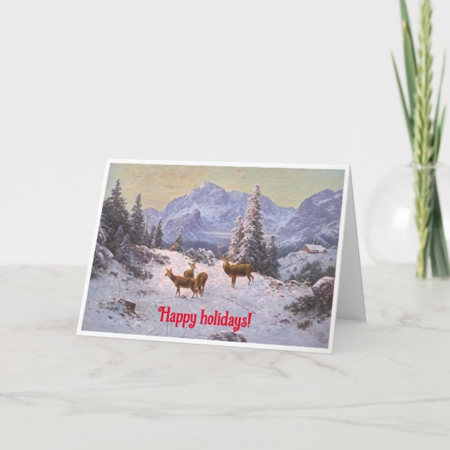 Deer with herd in winter card (Front)