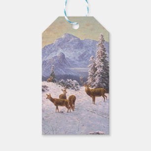 Deer with herd in winter, Winter Gift Tags