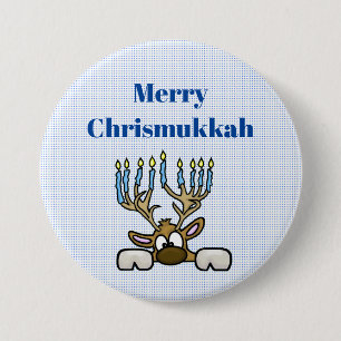 Deer with Menorah Antlers Chrismukkah Button